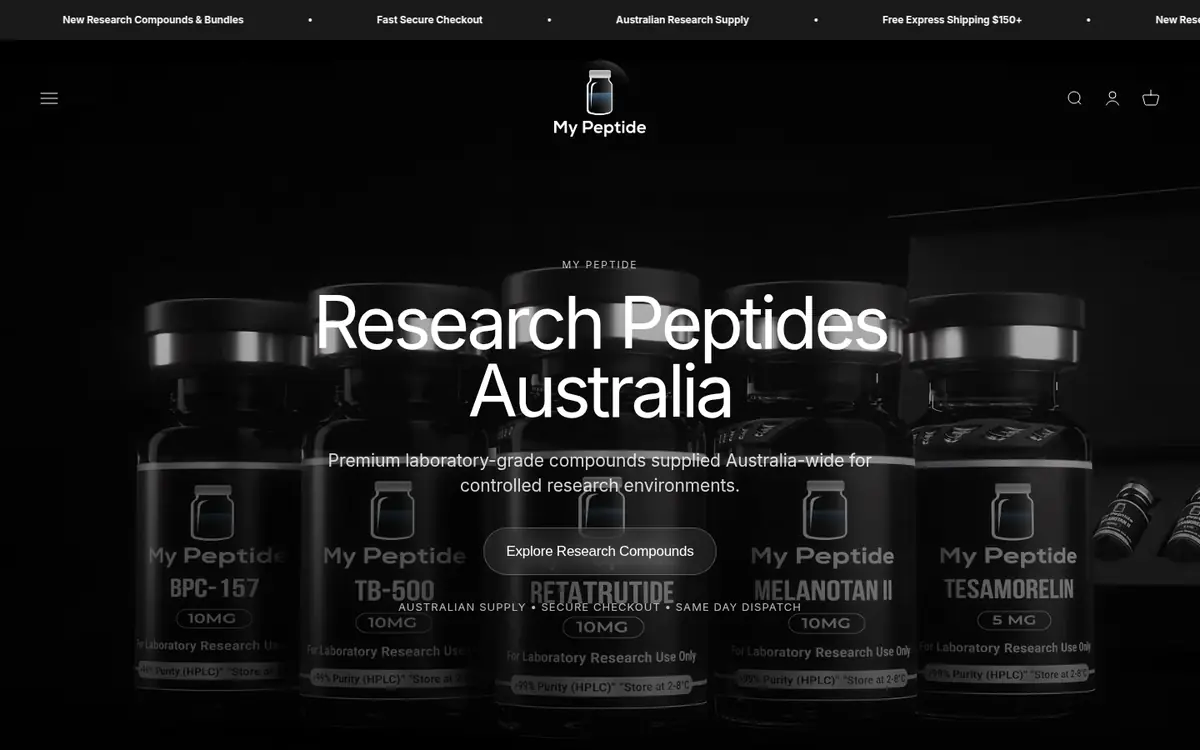 My Peptide Australia homepage at desktop width