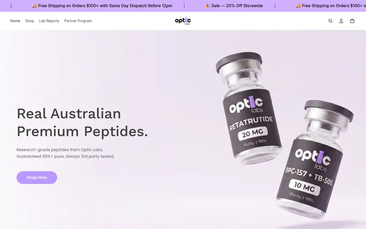 Optic Labs homepage at desktop width
