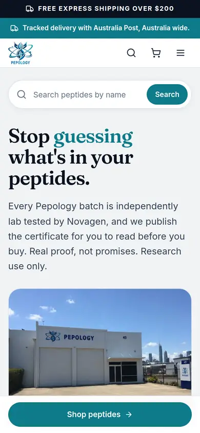 Pepology homepage at phone width