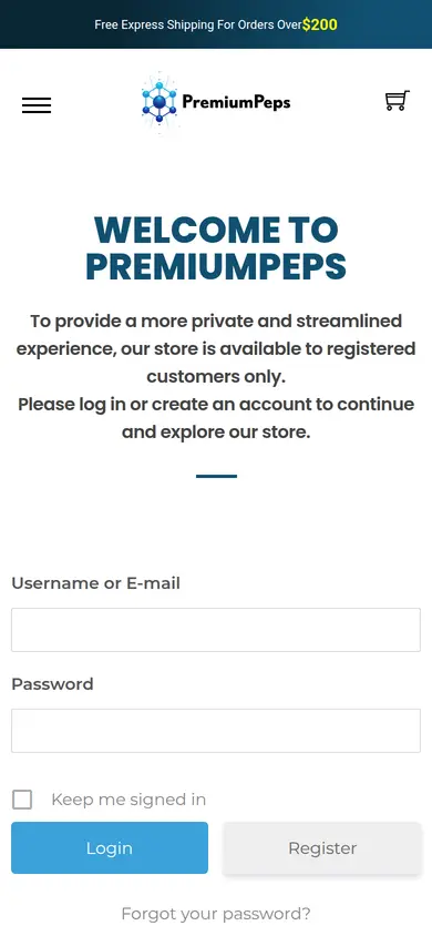 PremiumPeps homepage at phone width